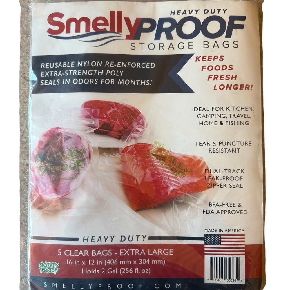 Smelly Proof Heavy Duty Storage Bags XL 5 Count 16x12 New in Package BPA Free - Picture 2 of 3